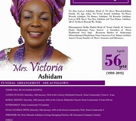 Mrs Victoria Tsotso Ashidam passes on