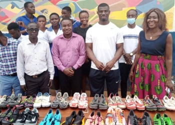 Javelin star John Ampomah donates Track Spikes to Konongo Wesley SHS