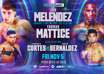 November 5: Luis Melendez-Thomas Mattice Junior Lightweight Showdown Added as Co-Feature to Mikaela Mayer-Maiva Hamadouche Card