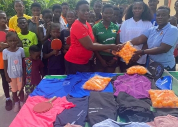 Rhoda Boadu and Efia Oforiwa donate to Asoba Table Tennis Foundation