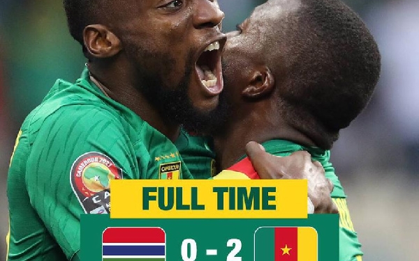 Cameroon beat Gambia 2-0 to book semi final spot