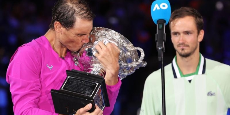 Rafael Nadal comes from two sets down to beat Daniil Medvedev for record 21st grand slam title