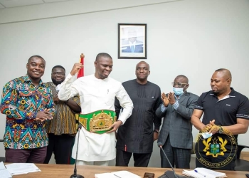 Ghana Boxing Authority present special national title belt to Sports Minister