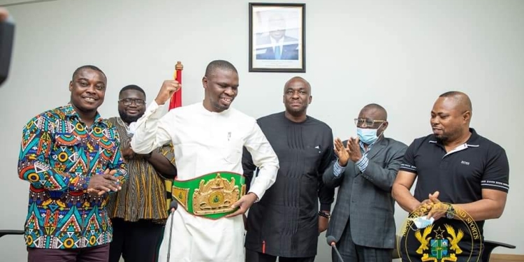 Ghana Boxing Authority present special national title belt to Sports Minister