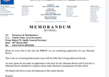 British Boxing Board of Control ban Ghanaian boxers
