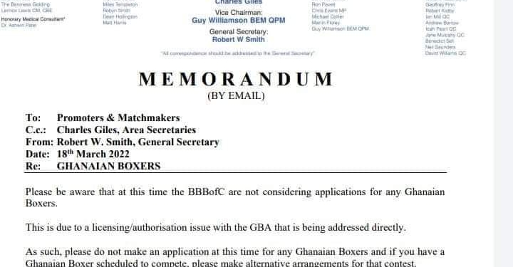British Boxing Board of Control ban Ghanaian boxers