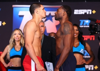 Edgar Berlanga, Steve Rolls on weight for NABO super middleweight cracker Saturday night at Madison Square Garden