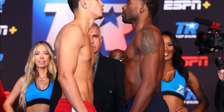 Edgar Berlanga, Steve Rolls on weight for NABO super middleweight cracker Saturday night at Madison Square Garden