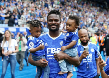 Daniel Amartey parades adorable kids at Leicester City’s final game of the season