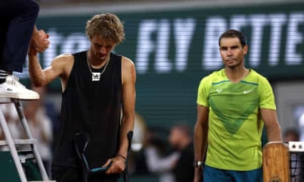 Nadal reaches French Open final after Zverev forced to retire with injury