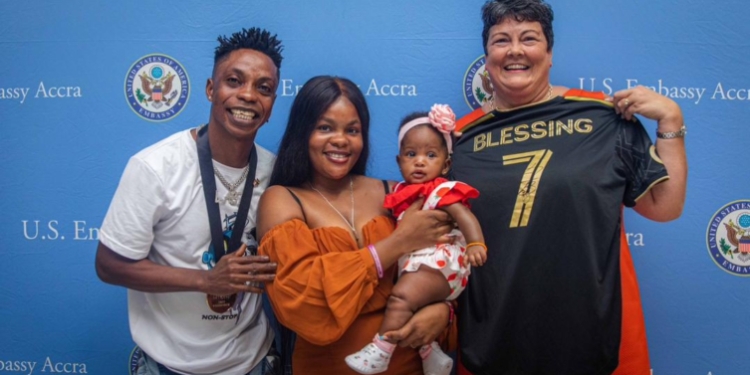 2022 MLS Cup winner Latif Blessing presents medals to US Ambassador