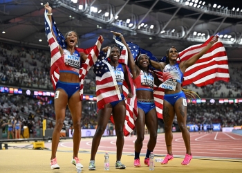 Treble for Lyles and a relay championship record on night when Kipyegon and Duplantis shine