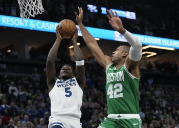 Anthony Edwards scores 38 as Wolves hand Celtics first defeat via OT 114-109