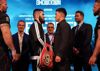Artur Beterbiev, Dmitry Bivol meet face-to-face in London for undisputed light heavyweight clash