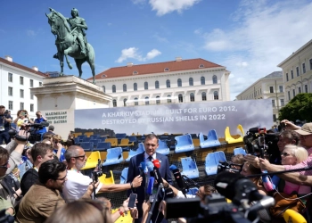 Ukraine display destroyed stadium stand in Munich in reminder of war ahead of Euro 2024 opener