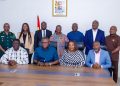 Group picture of Hon. Kofi Adams and members of the newly inaugurated LOC for Accra 2026 African Armwrestling Championships