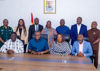 Group picture of Hon. Kofi Adams and members of the newly inaugurated LOC for Accra 2026 African Armwrestling Championships