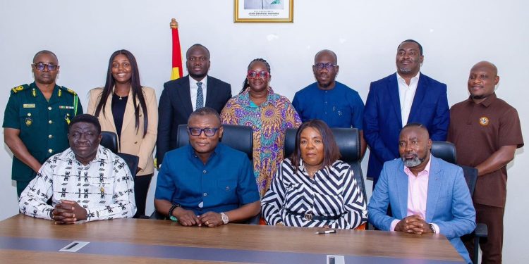 Group picture of Hon. Kofi Adams and members of the newly inaugurated LOC for Accra 2026 African Armwrestling Championships
